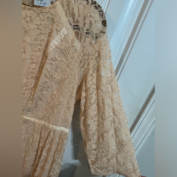 ASOS Curve Peach Lace Long Sleeve Drop Waist Dress - Picture 5 of 8